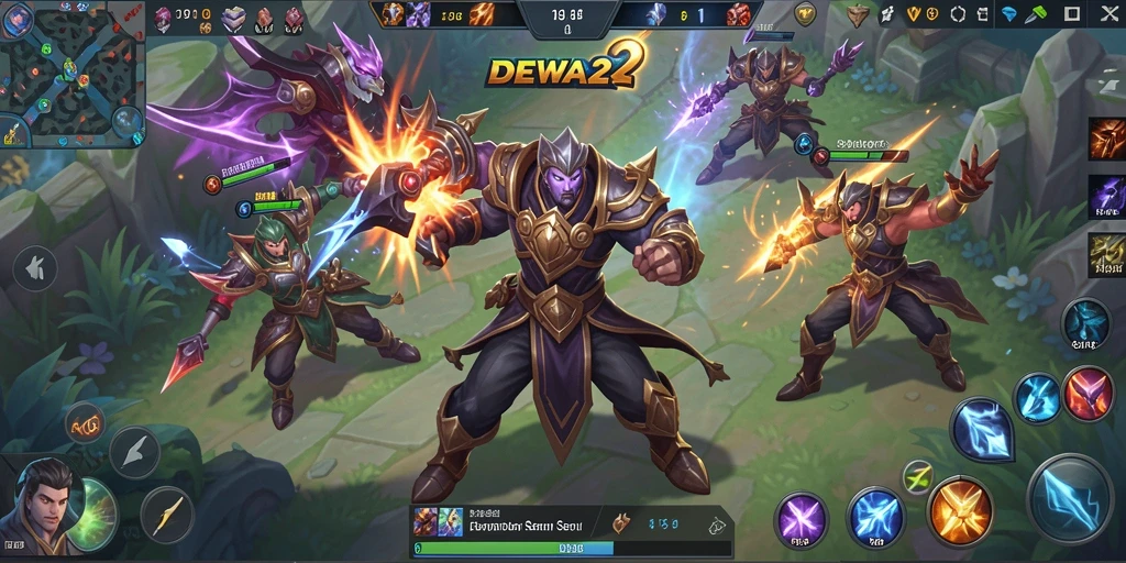 Tampilan gameplay seru dari DEWA22 dengan aksi MOBA yang mendebarkan.