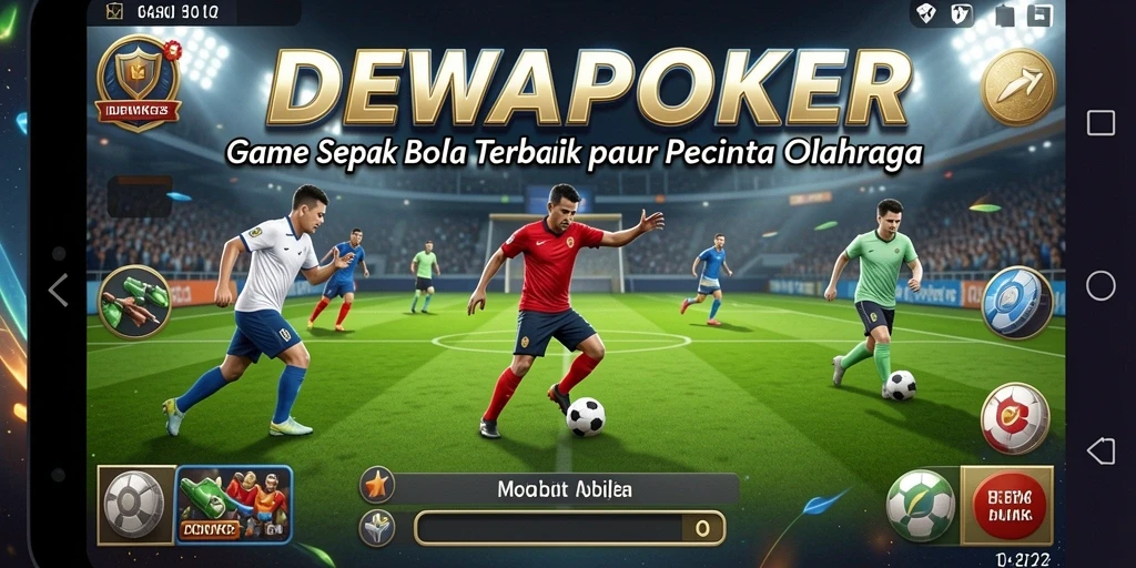 Screenshot gameplay DEWAPOKER menampilkan aksi pertandingan sepak bola yang intens.