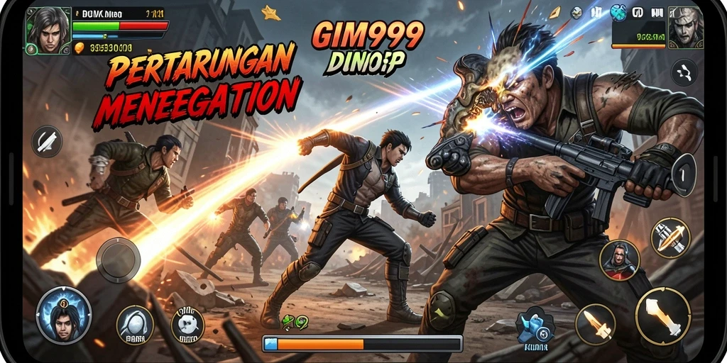 Screenshot GIM999 menampilkan intensitas aksi dalam pertempuran.