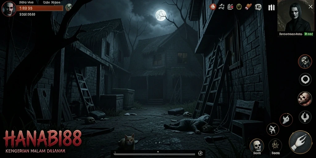 Gameplay HOROR menegangkan di HANABI88 dengan suasana gelap.