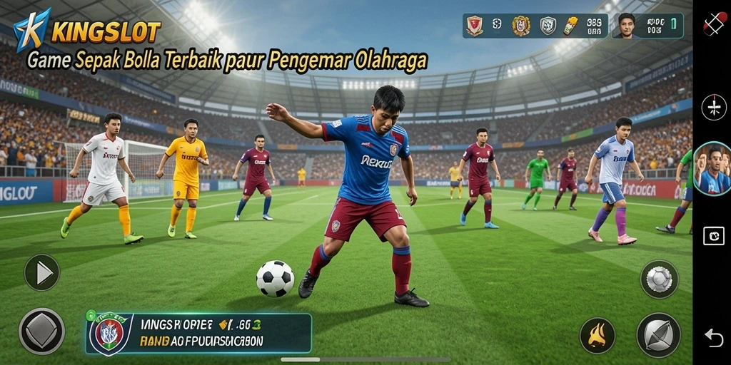 Tampilan gameplay KINGSLOT yang memukau dengan aksi sepak bola nyata.
