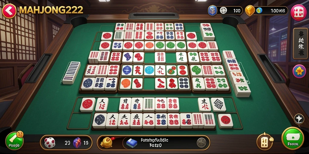 Tampilan menarik dari gameplay MAHJONG222 dengan elemen match-3 yang seru.